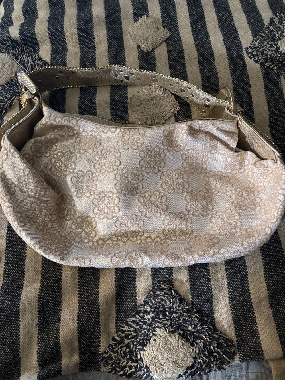 Rare vintage Y2K Kathy Van Zeeland Gold Patterned Hobo Bag,Rhinestone strap NWOT